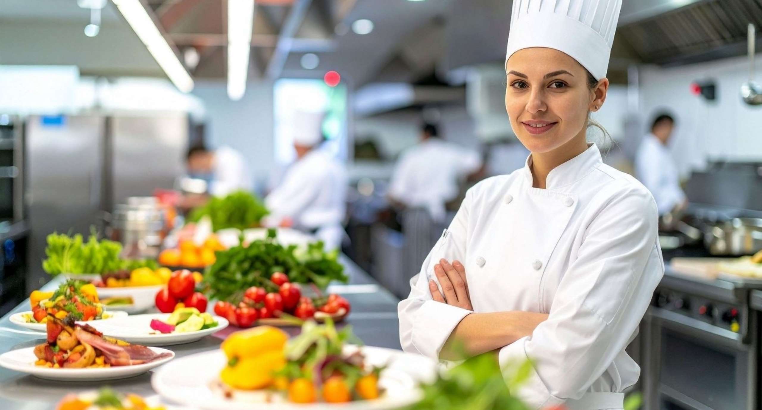 Chef preparing fresh vegetables in restaurant kitchen farm-to-table organic sustainable local